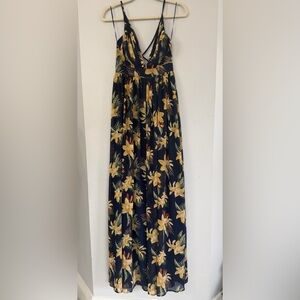 Ricarica Women’s Small Navy Floral Print Backless Deep V Full Skirt Maxi Dress